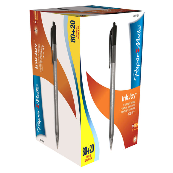 PaperMate InkJoy 100 Retractable Medium Tip Black PK80plus20