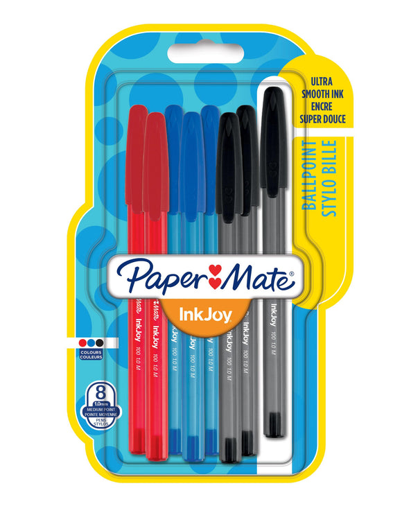 PaperMate InkJoy 100 Capped 1.0 mm Med Assorted Fun Clr PK8