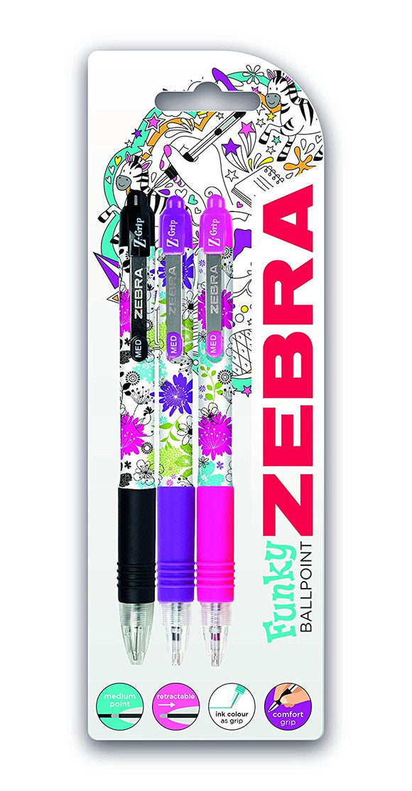 Zebra Z-Grip Floral Ballpoint Pen Assorted Colours PK3