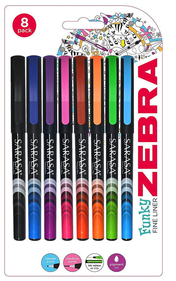 Zebra Sarasa Porous Fineliner Assorted Colours PK8