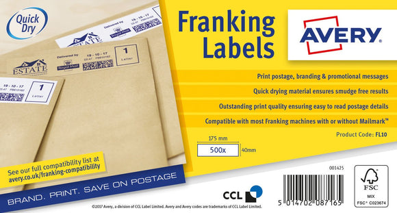 Avery Franking Labels 175x40mm WH PK1000