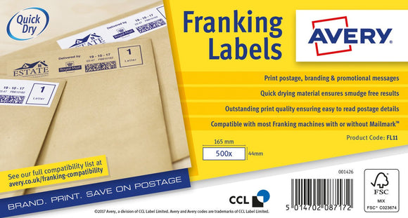 Avery Franking Labels 165x44mm WH PK1000