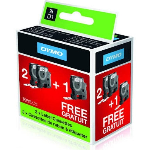 DYMO 2 Plus 1Free Label Mgr D1 Tape 12mmx7mm Black On White