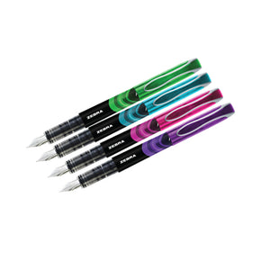 Zebra Fountain Pen Assorted Lt Blue Violet Pink Green PK4