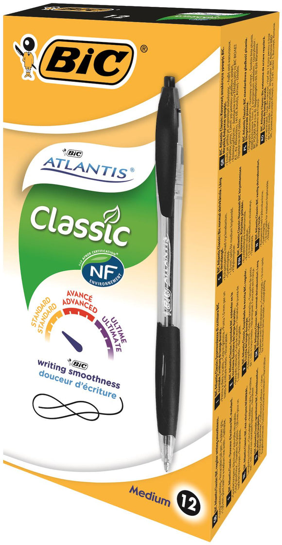 Bic Atlantis Ball Pen Black Pack 12 + Flex Highlighter Pk4