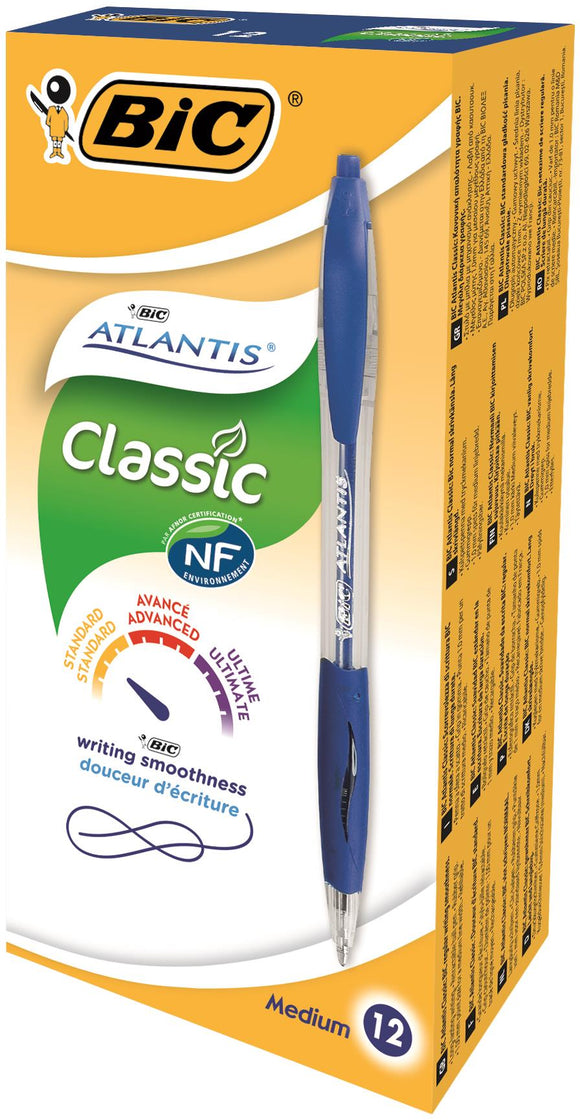 Bic Atlantis Ball Pen Blue Pack 12 + Flex Highlighters Pack4