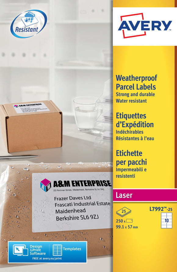 Avery Weatherproof Ship Labels 99x57mm L7992-25 (250 Labels)