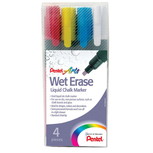 Pentel Wet Erase Chalk Marker Medium Tip  Assorted PK4