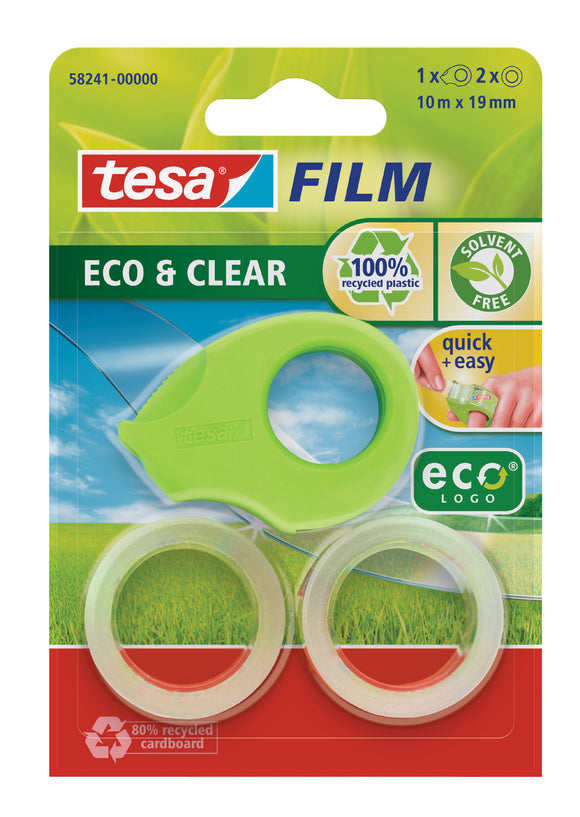 tesafilm Mini Eco & Clear Dispenser w/2 rolls 19mmx10M Green